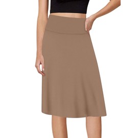 Sweet Hearts A-Line Midi Skirts for Women- High Waist Knee Length Casual Flared Flowy Skirt Made in USA Mocha