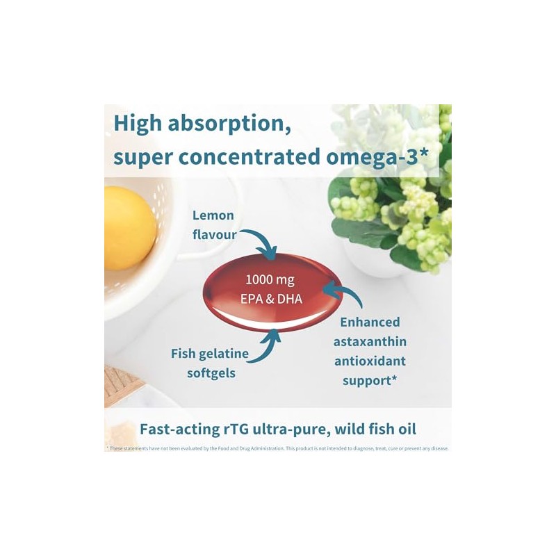 Pure Essential Super Concentrated rTG Omega 3 1000mg, Wild Fish