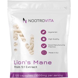 Lions Mane Mushroom 1000 mg | 120 Capsules | Lion Mane Mushroom (Hericium Erinaceus) Extract | Nootropic Medicinal Mushroom | Vegan, No Artificial Fillers | Gluten, Allergen Free | Nootrovita
