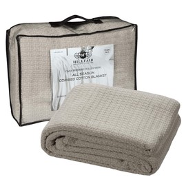 HILLFAIR 100% Cotton Throw Blankets- 50 x 60 inch- Skin Friendly, Soft, Lightweight and Breathable Throw Blanket Luxury Cotton Throws for Bed, Couch and Sofa, All Season Cotton Throw Blankets- Sand