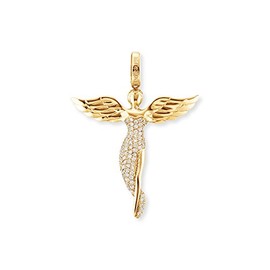 Engelsrufer Women's Angel Pendant Made of 18 Carat Gold-Plated Sterling Silver – Set with 90 Zirconia Stones – Eyelet Closure – Nickel-Free, Sterling Silver, Cubic Zirconia
