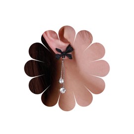 Allereya Vintage Black Bow Stud Earrings Rhinestone Drop Earrings Gold Cz Dot Dangle Earrings Crystal Long Chain Dangle Earrings Jewelry for Women and Girls