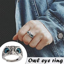Kagodri Silber Ringe, 925 Sterling Silber Versprechen Ringe, Dämonenauge Eule Ring Retro Offen Verstellbar Eule Ring Verlobungsringe Ehering Frauen Geschenk (Aluminiumlegierung)