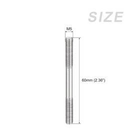 METALLIXITY Double Ended Stud Screws (M5 Thread 60mm Length) 10pcs, 304 Stainless Steel Dual Threaded Rod Bolts - for House Maintenance