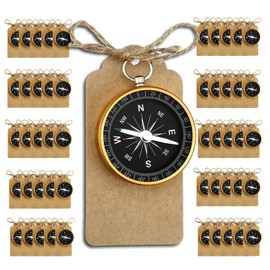 Pack of 50 Premium Mini Compass Party Favours Creative Theme Wedding for Guests with Kraft Pendant and Jute String Wedding Travel Theme Party Decorations Nautical Christmas Decorations