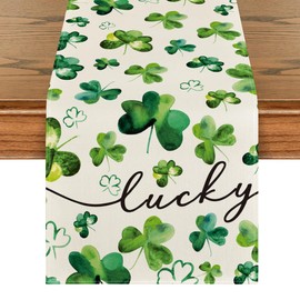 Artoid Mode Shamrock Lucky St. Patrick's Day Table Runner, Seasonal Spring Holiday Kitchen Dining Table Decor for Home Party Decor 13x108 Inch