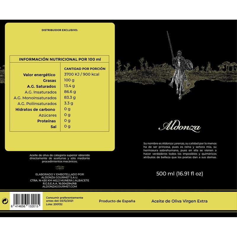 ALDONZA Aceite de Oliva Extra Virgen .500 ml