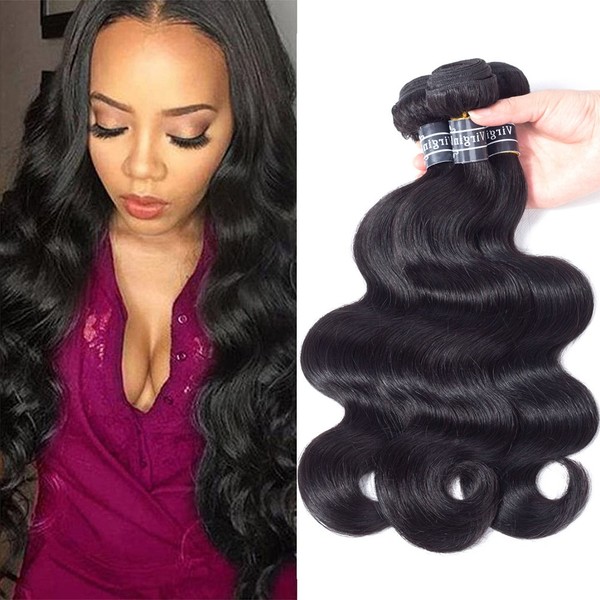 Amella Hair Brazilian Virgin Body Wave Weft 3 Bundles 300g(10 12 14 inch,Natural Black)8A 100% Unprocessed Brazilian Body Wave Human Hair Weave for Black Women