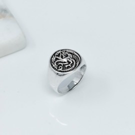 Treasure Bay MENS Dragon Viking Ring Norse Rings, Nordic Vikings 925 Sterling Silver Ring (P)