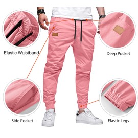 JMIERR Mens Casual Joggers Pants - Cotton Drawstring Chino Cargo Pants Twill Track Jogging Sweatpants Travel with Pockets, 2XL, Peach Blossom