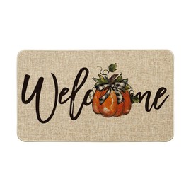 Artoid Mode Orange Pumpkin Fall Welcome Doormat, Autumn Home Decor Low-Profile Switch Rug Door Mat Floor Mat for Indoor Outdoor 17x29 Inch