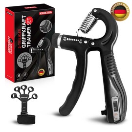 KIMATRA 2-Piece Grip Strength Trainer Set from 5 kg to 60 kg - Hand Trainer Set for Fingers, Hands and Forearms - Finger Trainer with Integrated Counting Function (2-Piece Set, Black)