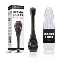 Rubab Men 1mm Derma Roller for Hair Growth with Travel Case | 540 Titanium Alloy Needles Activates Follicles for Hair Thickening & Regrowth, Reduce Acne & Boosts Collagen for Better Skin Tone | Safe,