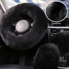 MAEZOE 3PCS Set Fluffy Wool Steering Wheel Covers with Handbrake