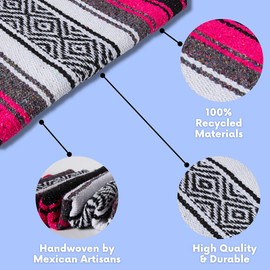 El Paso Designs Mexican Yoga Blanket | Colorful Falsa Serape | Park Blanket, Yoga Towel, Picnic, Beach Blanket, Patio Blanket, Soft Woven Saddle Blanket, Boho Home Décor (Pink)