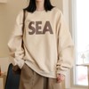 Relaxed Fit LL-T171 Lettering Fleece Sweatshirt Beige/FREE