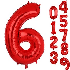 40 Inch 6 Red Number Balloons Mylar Foil Helium Digital Balloons Baby Shower 6st Birthday Party Decor Supplies