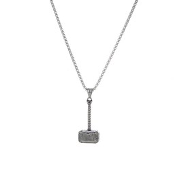 Ticome Men's Thors Hammer Pendant Necklaces Norse Viking Stainless Steel Chain Silver Gothic Retro Hip-hop Punk Amulet Powerful Protection Jewellery Presents for Men Boys Father
