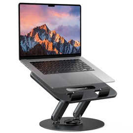 OMOTON Laptop Stand for Desk with 360 Rotating Base, Ergonomic Laptop Riser for Collaborative Work, Easy Storage, Fits MacBook/All Laptops up to 15 inches, Black