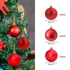 Homo Trends 24Pcs Mini Christmas Baubles, 3CM Small Red Christmas Tree Bauble Matte Miniature Christmas Baubles Ball for Christmas Tree Decorations