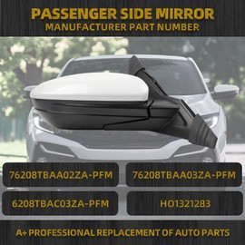 Dasbecan Right Passenger Side Door Mirror Assembly Compatible with Honda Civic 2016-2021 Power Glass Non-Heated Manual Folding Replaces HO1321283 White 3Pins (For US Built Models)