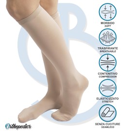 Beman 411C Medical Knee Socks K2 Class 2, Graduated Compression 23-32 mmHg, Closed Toe, Unisex, Reinforced Heel and Flat Seams, Durable Elastic Bands (Beige, S)