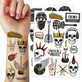 30 Pcs Rock N Roll Temporary Tattoos Stickers for Kids, Born To Rock Music Band Birthday Party Decorations Favors Supplies for Boys Girls Gifts Classroom Rewards