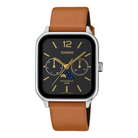 Casio MTP-M3 Series Standard Moon Phase Analog Men's Watch, Brown Leather × Black MTP-M305L-1AV, Waterproof