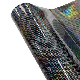 Gloss Honeycomb Holographic Laser Vinyl Car Wrap Air Release Decal Sticker Adhesive Film Sheet Roll (Black, 2FT x 5FT)