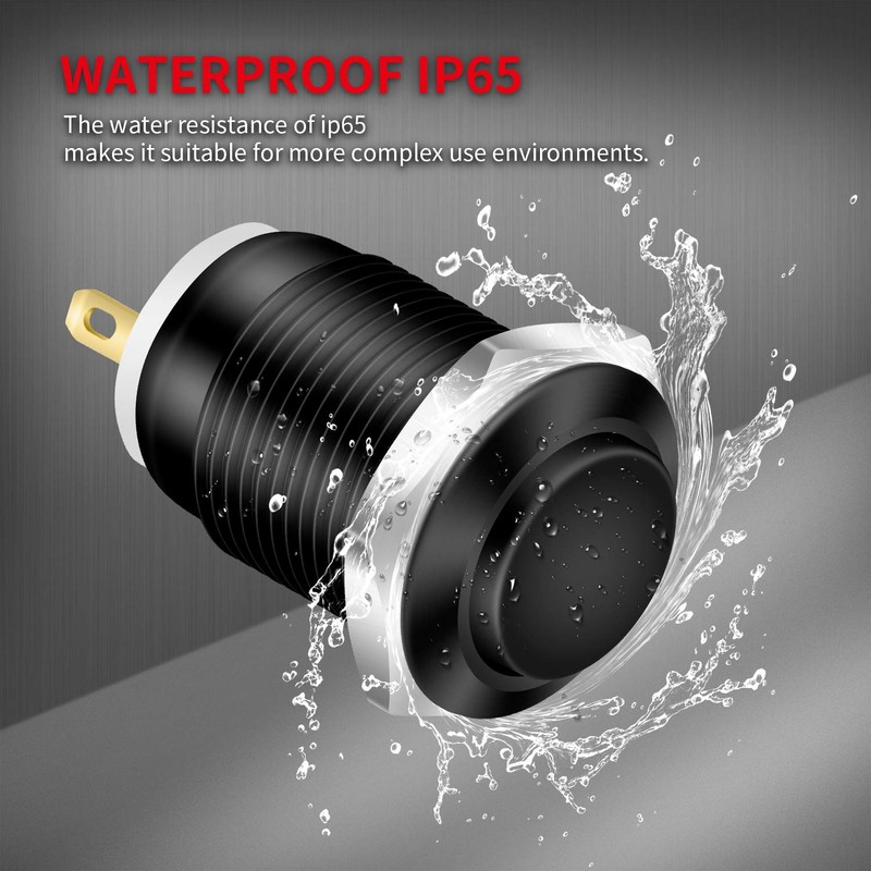 DaierTek 6pcs 12V Momentary Push Button Switch Waterproof Black Metal