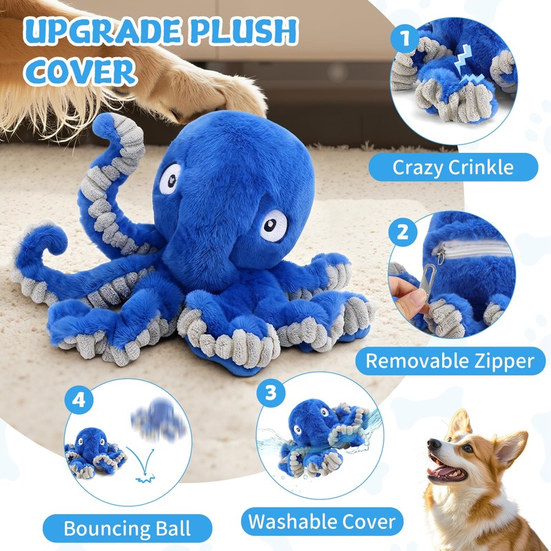 VOXGET Interactive Dog Octopus Toy, Upgrade Automatic 1.5H Jumping Ball