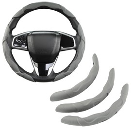 GIANT PANDA Leather Steering Wheel Cover, Car Accessories Interior, 3-Piece Steering Wheel Cover Universal for 99% Car, SUV, Truck (Grey)