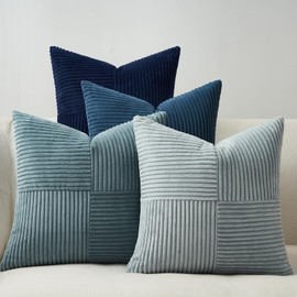 Topfinel Sofa Cushion Cover, 45 x 45 cm, Blue, Set of 4, Decorative Corduroy Cushion Covers, Decorative for Sofa, Bedroom, Living Room, Decorative Cushion Cover, Sofa Cushion, Balcony, Children