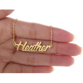 AOLO 18k Gold Plated Heather Name Pendant Necklace Initial Nameplate Stainless Steel Jewelry for Womens Mothers