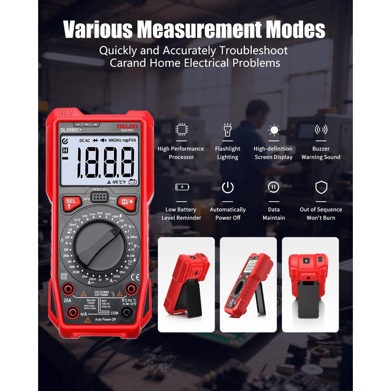DELIXI Digital Multimeter, Auto-Ranging Tester with 1999 Counts High Accuracy