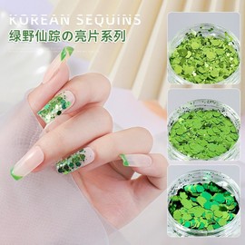 Sparkle Glitter: Large Korean Green Holographic Octagonal Nail Glitter (6 Colors) Free Size/02 10ea