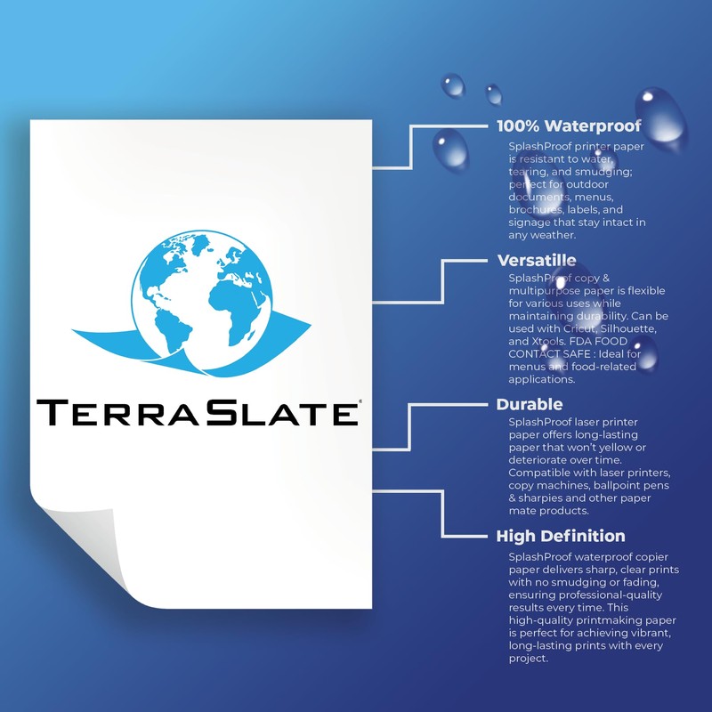 TerraSlate Waterproof Laser Printer Paper – Rip-Proof, Weatherproof, 5 Mil