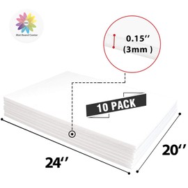 Mat Board Center, Pack of 10 Acid-Free Foam Boards, 20x24 inch White Foam Boards, 1/8" Thick