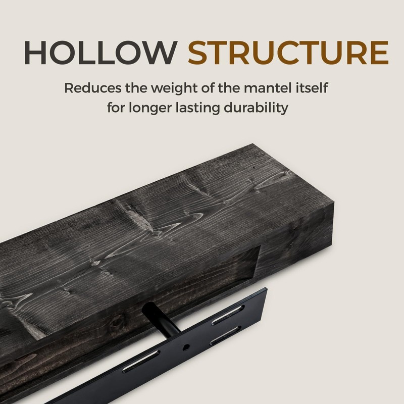 YLYHSST 60" Fireplace Mantel, 3'' Thick Handmade Rustic Solid Wood