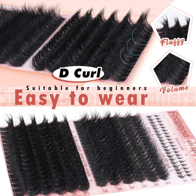Focipeysa Lash Clusters 100D 200D Lash Extension with Bottom Lash