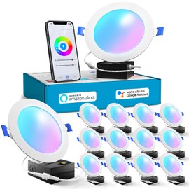 Sunco 12 Pack 6 Inch Smart Ultra Thin LED Recessed Ceiling Lights Slim, RGB+5000K Daylight, Dimmable, 15W, Canless Wafer with Junction Box - ETL.