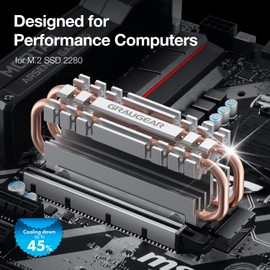 GRAUGEAR M.2 2280 NVMe SATA SSD Heatsink, Direct Touch Heatpipe, Dual Copper Heat Pipes, Aluminum Alloy Plate-Fin Design, 2 Thermal Conductivity Pads incl., 1.34 inches Height [G-M2HS06]