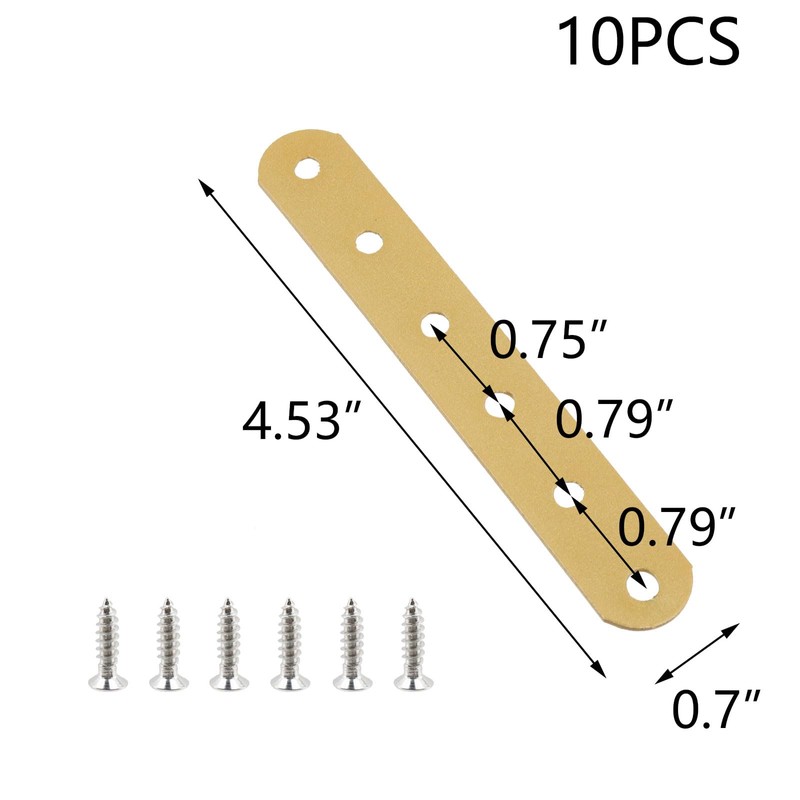 T Tulead Straight Flat Brackets Iron Mending Plates Golden, 4.53"x0.7"x0.06",
