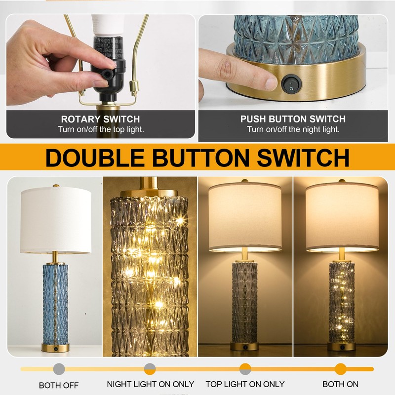 Oneach 27.75” Table Lamps Set of 2, Blue Modern Bedside