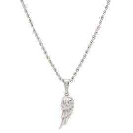 Planet '79 Angel Wing Silver Pendant Necklace | 316L Stainless Wing Rope Chain Necklace Classic Design | Ideal Unique Jewelry Gift for Him Gift for Her, Metal, No Gemstone