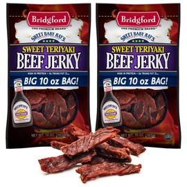 Bridgford Sweet Baby Ray's Beef Jerky Sweet Teriyaki 10 oz Pack of 2 - High Protein Beef Jerky for Low Carb and High Protein Diets - Ready-to-Eat Snacks for on the Go Snacking and Busy Lifestyles