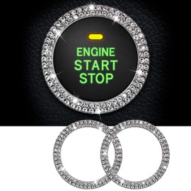 WHALETAIL 2PCS Bling Crystal Rhinestone Car Engine Start Ring Stickers, Key Ignition & Knob Ring Decoration, Push Start Button Bling Ignition Ring Stickers for Women