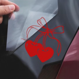 Cherry Bow Car Decal Funny Girly Bow Cute Positive Inspiration Humor Decals,Car Fuel Tank Cap Sticker, Window Bumper Stickers, Car Accessories Vinyl Waterproof 5 Inch Decal Gift for Mom Dad Friend