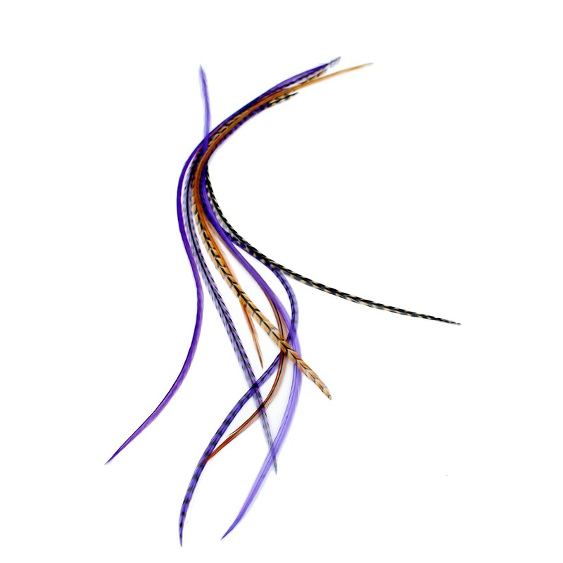 Real Feather Hair Extensions 8 Pack + Rings/Loop (Purple Auburn)