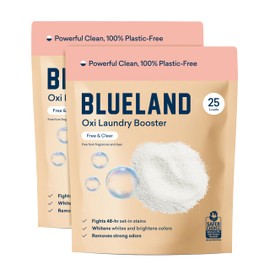 BLUELAND Oxi Laundry Booster Powder Refill 2-Pack, Fragrance Free & Clear, 50 Loads, 35.2 oz, Plastic-Free, Eco Friendly, Oxy Cleaner, Stain Remover